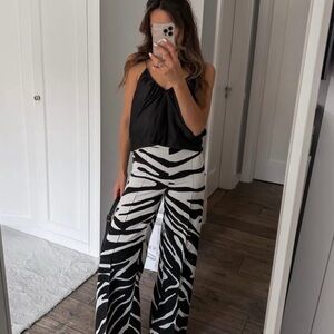 Zara Black and White Zebra Wide-Leg Pants